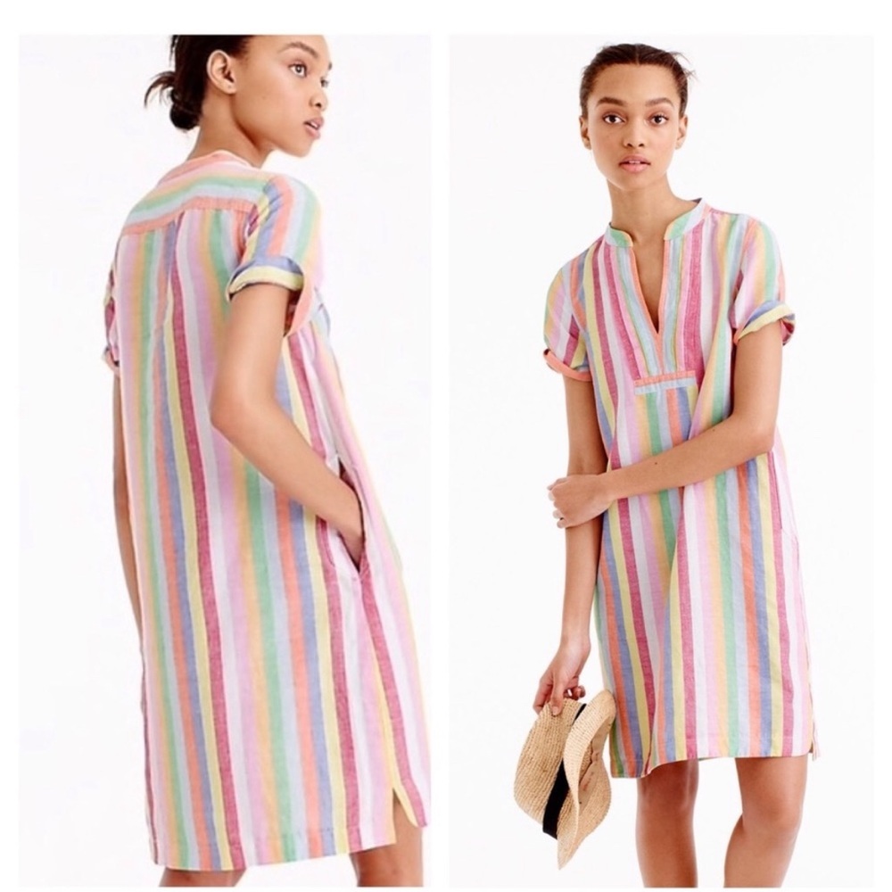 J. Crew Candy Stripe Linen Blend Shift Dress XXS